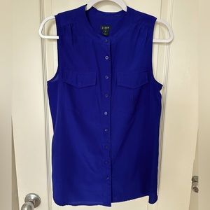 J. Crew Buttoned Sleeveless Blue Blouse - Size: 8
